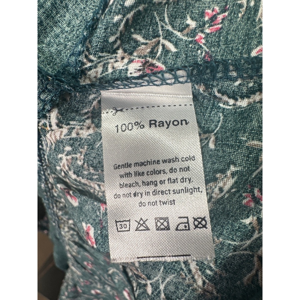 Yak & Yeti Women XL Teal Blue Geometric Floral Tiered Rayon Maxi Dress Pockets - Picture 5 of 5